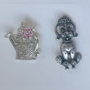 2 Vintage Brooch Poodle & Jeweled Floral Watering Can.